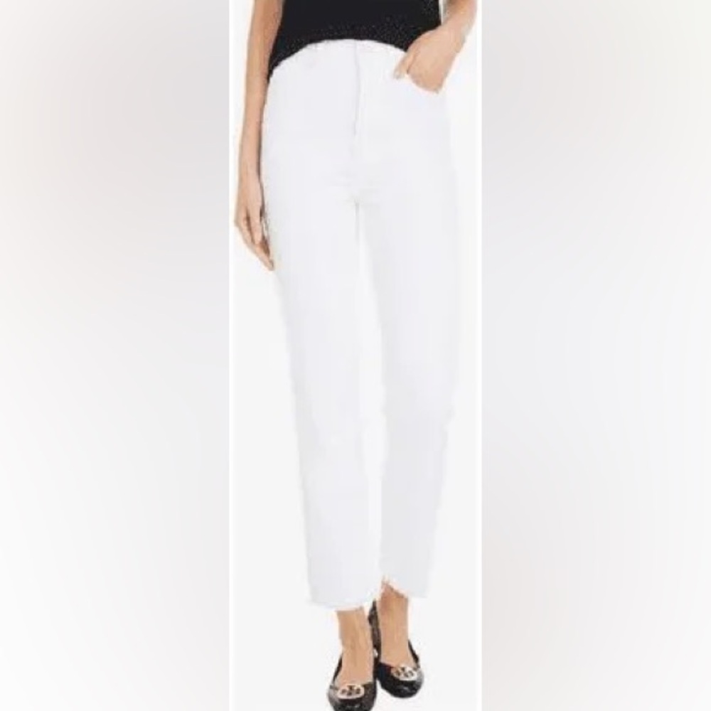 7 For All Mankind White High Waist Cropped Straight Jeans - Picture 4 of 16